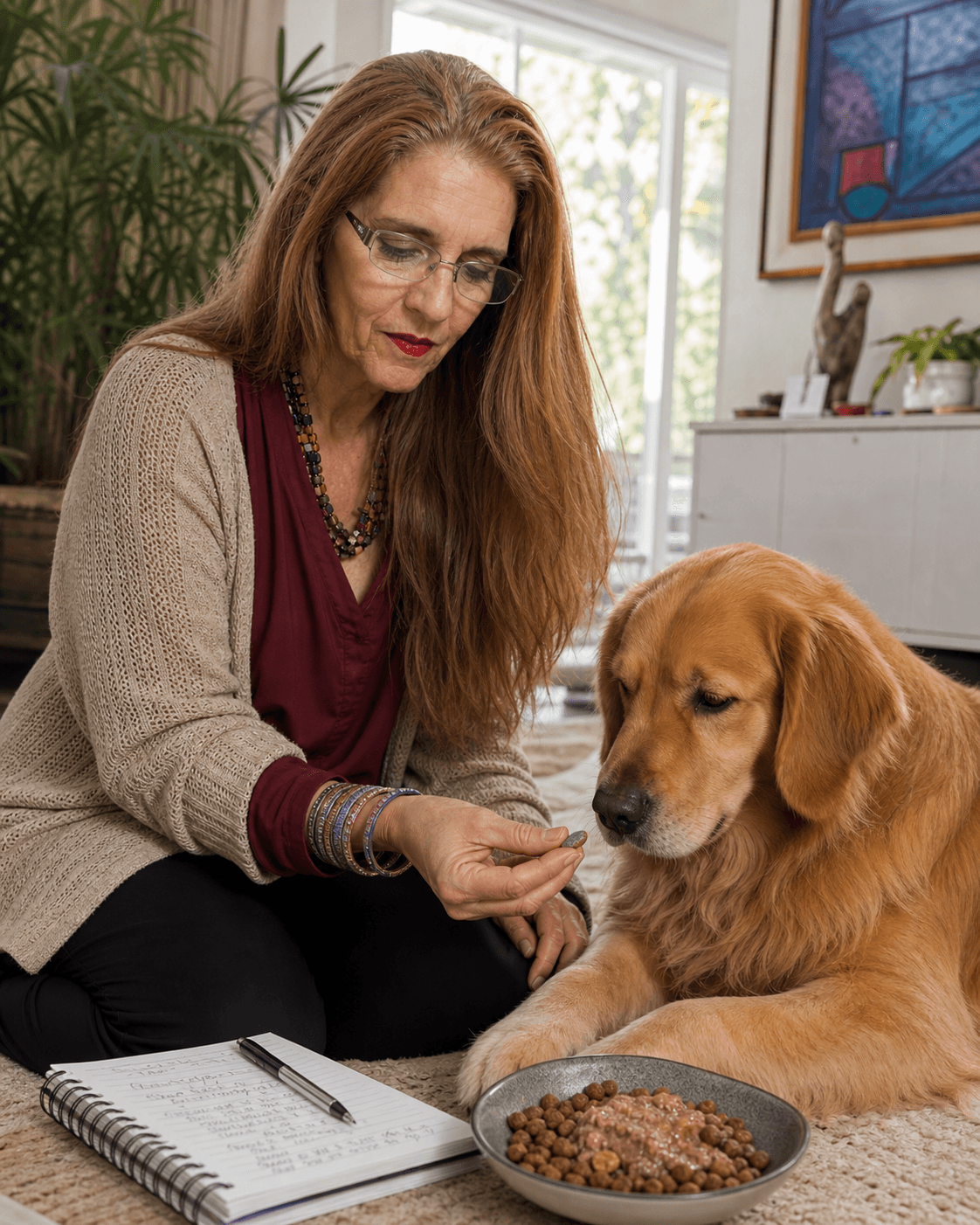 Sylvia acompanhando a rotina de saúde de um cachorro