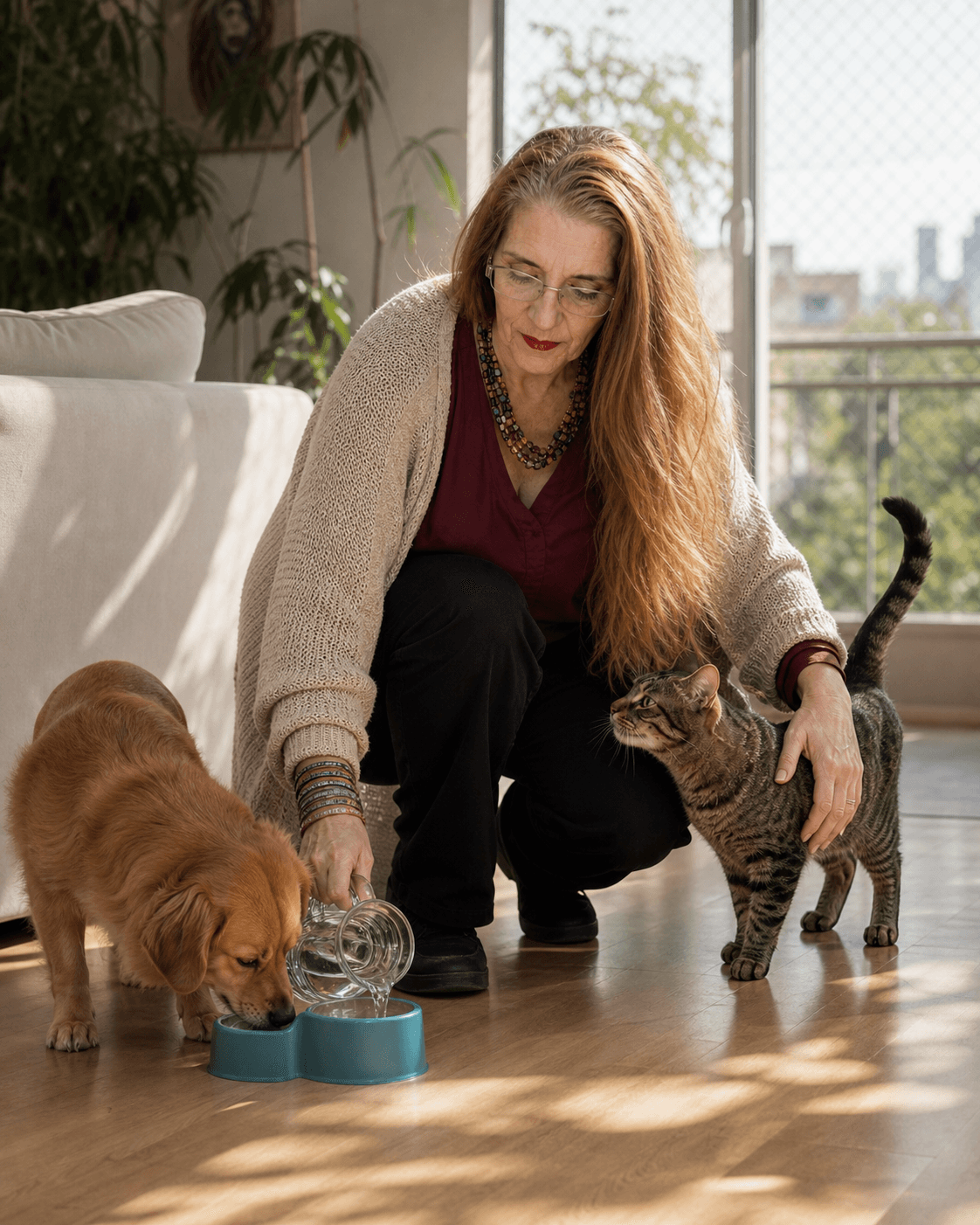 Sylvia fazendo uma visita personalizada e cuidando de pets em casa